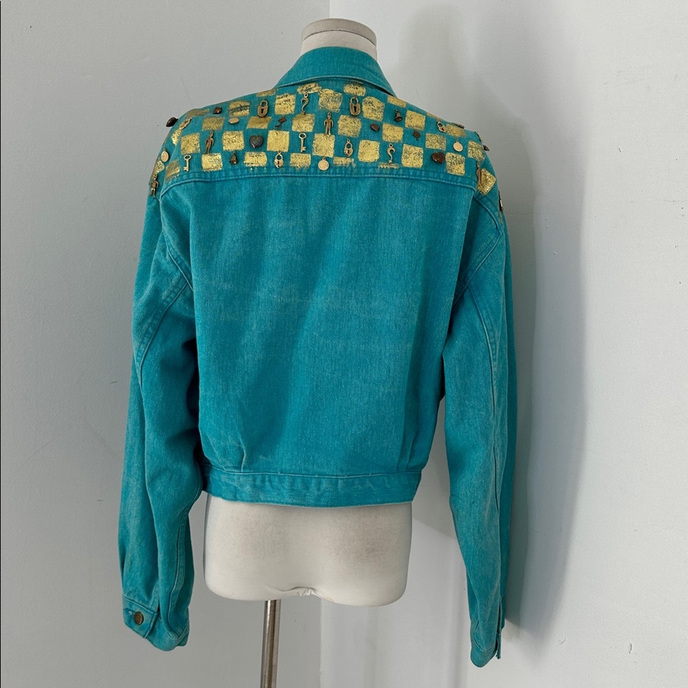 Vintage 80s Punk Charm Acid Wash Blue Denim Jacket - Picture 5 of 7